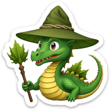 ein Drache mit einem Zauberstab in der Hand  und einem Hud  auf dem kopf und ein Bard sticker
