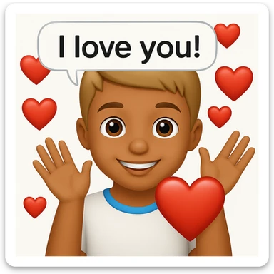 Add a speech bubble with the greeting 'I love you!' to the image, keeping the emoji style warm and loving sticker