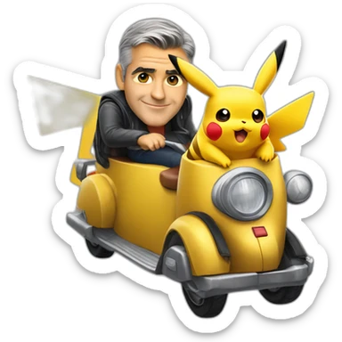 pikachu ride on George Clooney's shoulder sticker