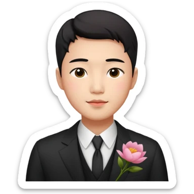 Gorgeous romantic anime style Asian formal modern shojo guy with flowers and blushing face aesthetic trending style outside sticker