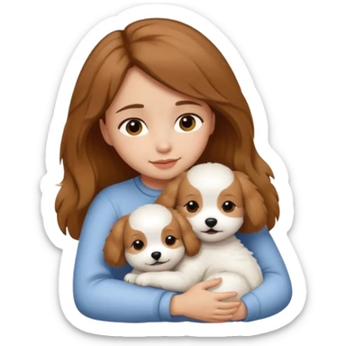 Chica castaña con su perrito pequeño blanco sticker