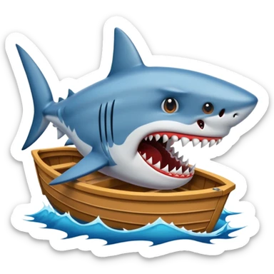 shark biting the side of a small boat, emoji style sticker