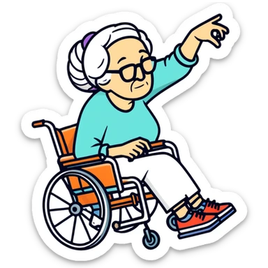 Old woman breakdancing in a wheelchair on her head sticker