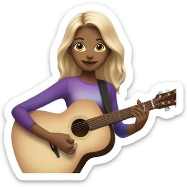 Blonde girl wearing a purple and blue ombre dress playing a beige acoustic guitar sticker