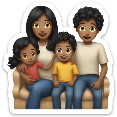 Mom with to son all with black hair, one kid of 3 years old And on of 5 years old sticker