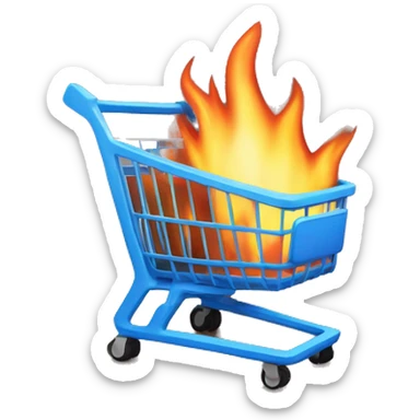 Shopping trolley on fire, blue flames sticker