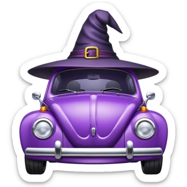 A purple vw bug in a witches hat sticker