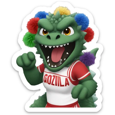 Godzilla dressed as a cheerleader with pompoms sticker