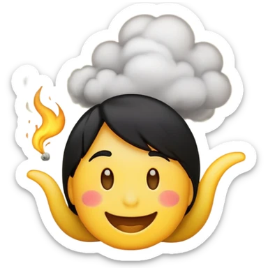 A yellow emoji blowing smoke out and having black hair like a rapper krendric lamar  sticker