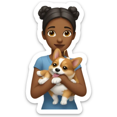 a girl holds a corgi in her hands sticker