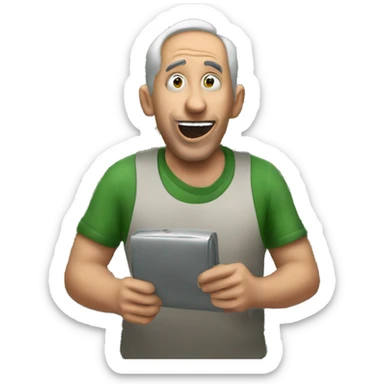 A crazy man eating cans sticker