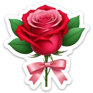 One red flower and one pink flower in transparent bouquet with red band  sticker