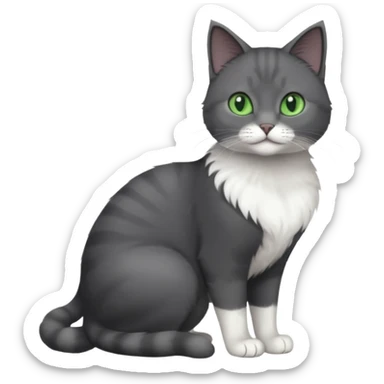 full body view of beautiful female solid dark grey cat with green eyes, white toes/paws and white patch on her chest sticker