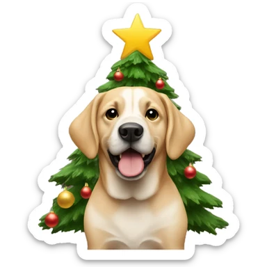 Dog under a Christmas tree sticker
