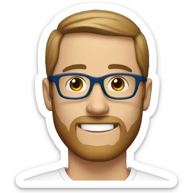 white man, short brown straight hair, roundglasses, day beard, round glasses, blue eyes, no body, smiling sticker