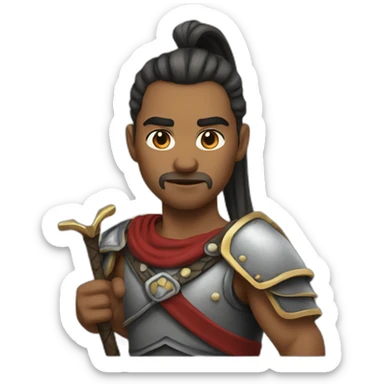 A male warrior with a cleft lip and long pony tail sticker