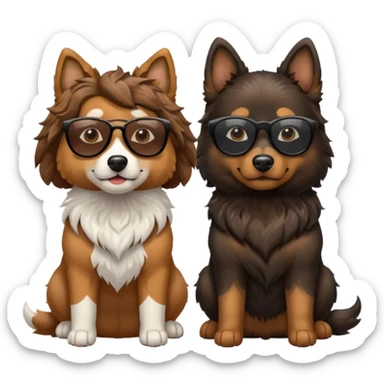two dogs with wavy hair, one black and brown, one shades of brown, no white with mountains sticker