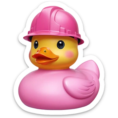 Pink rubber duck with a pink hard hat sticker