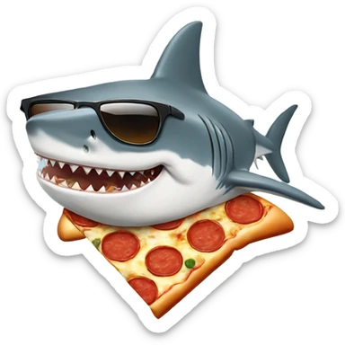 Shark wearing a hat with sunglasses and a pizza sticker