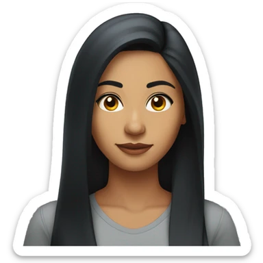 A head and shoulders shot of a 33 year old South Asian woman, with long black hair,   with black eyes wearing a t-shirt. sticker