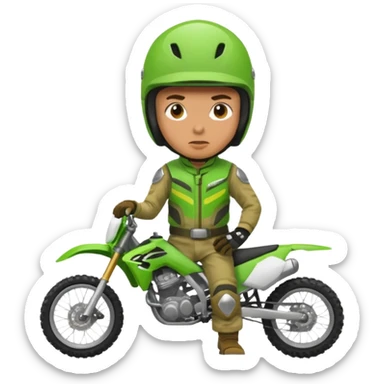 confused dirtbike rider in green gear sticker