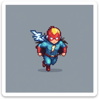 round superhuman icon with lightning speed, fast hero running sticker