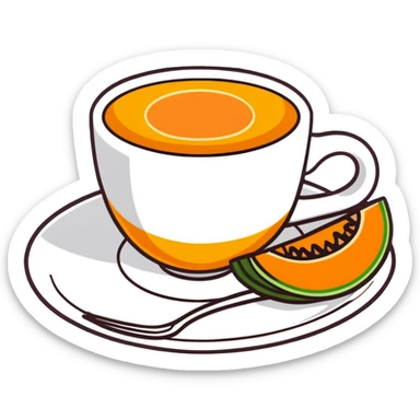 traditional carajillo in a small espresso cup with a slice of orange cantaloupe melon on a saucer sticker