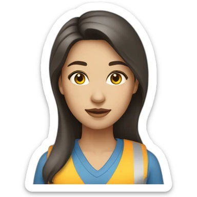 woman, civil engineer, dark hair, dark eyes, light skin, straight hair, blue and yellow colors sticker