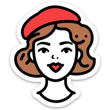 woman with a beret hat and heart-shaped lips, coquette aesthetic sticker