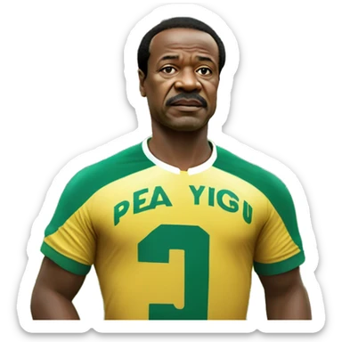 Paul Biya in a Cameroonian jersey, playing football in a packed stadium sticker