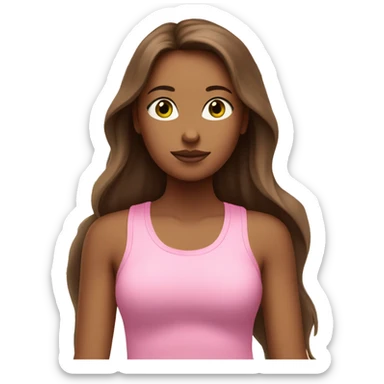 A girl with brown long hair, fair skin and green eyes meditates in a pink tank top and pink leggings sticker