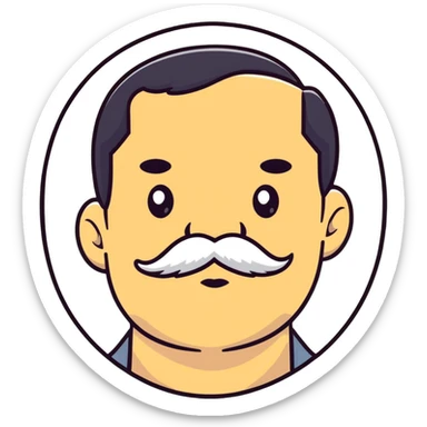 male character with oval-shaped flat-top head and bushy white mustache sticker