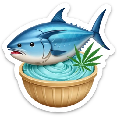 bluefin tuna in a gelato with cannabis leaf sticker