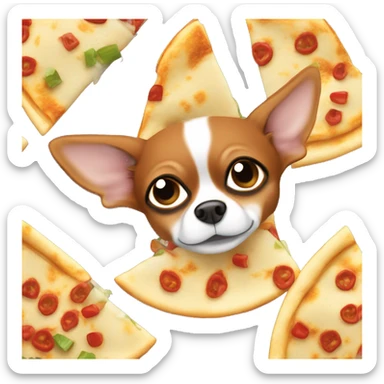 Long-haired reddish brown Chihuahua with white markings eating quesadilla sticker