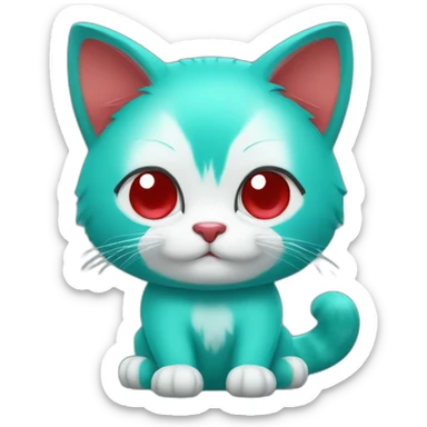 Turquoise cat with heart and red panda sticker