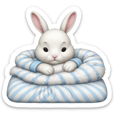 cartoon white rabbit asleep in bed sticker
