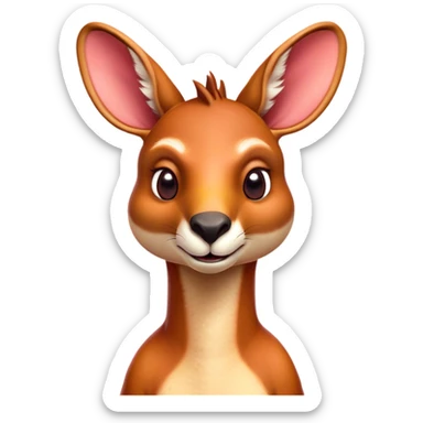 Cinematic Comical Adult Red Kangaroo Portrait Emoji, Head tilted dramatically with an exaggeratedly shocked expression, featuring a robust, dynamic build with a uniquely red kangaroo-shaped head sporting an elongated snout and wide, comically expressive eyes full of playful disbelief, Simplified yet hilariously expressive features, highly detailed, glowing with a slightly sassy outback glow, high shine, dramatic yet playful, stylized with an air of cheeky wild mischief, soft glowing outline, capturing the essence of a meme-worthy kangaroo that looks ready to bound its way into viral fame! sticker