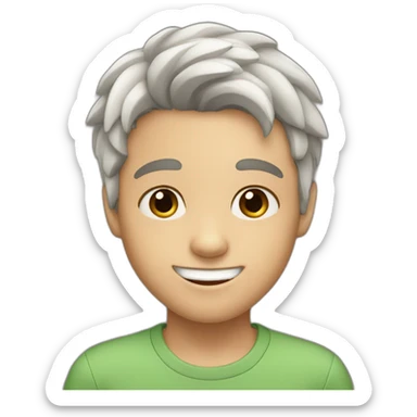 boy with gap in front teeth, brown hair, brown eyes, white skin, middle part hair sticker