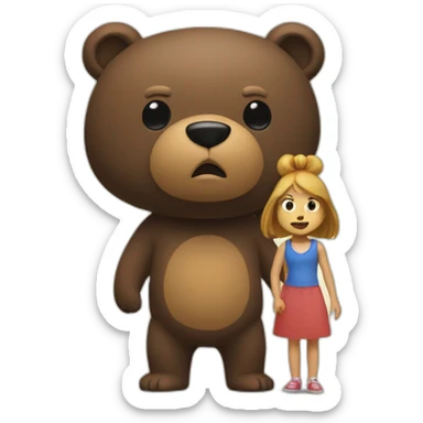 big bear threatening small girl sticker