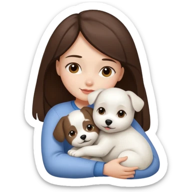 Chica castaña con su perrito pequeño blanco sticker