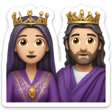 Caucasian long  brunette woman wearing formal royal purple robes and a crown who is pouring her heart out to the man she adores  sticker