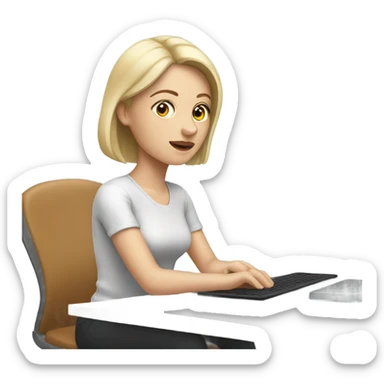 white skinned woman looking at her computer sticker