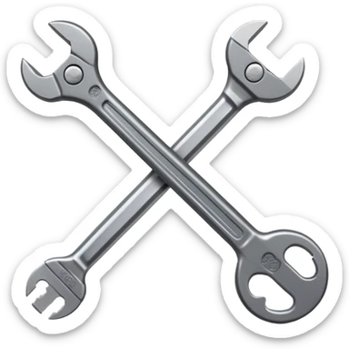 A flat-style illustration of a crossed pencil and wrench. Clean, minimal, black icon on white background, cartoon style, iOS emoji aesthetic. sticker
