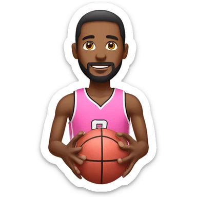 An emoji of a man wearing a pink basketball jersey and holding a pink basketball. sticker
