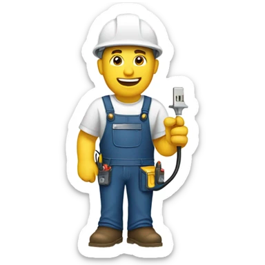 electrician holding a plug sticker