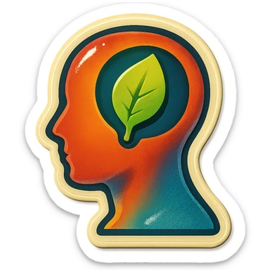 human silhouette or body with a leaf symbolizing mental health placed on the face, retro stickers style, clear outlines, strong shadows and highlights, fun and not too complex, psychosomatics and psychology theme sticker