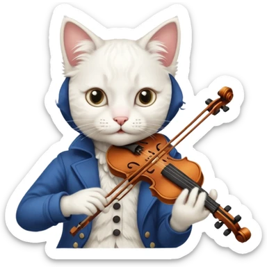 white cat play violin sticker