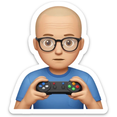 Homme qui joue à la console avec des lunettes et crâne raser sticker