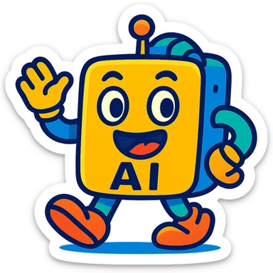 AI icon, playful cartoon style, bright colors, fun and friendly character sticker