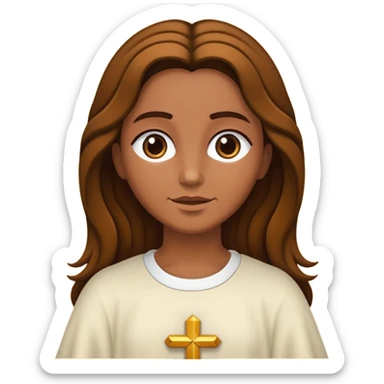 Faça uma menina morena de cabelo cacheado com as pontas claras, abraçando Jesus  sticker